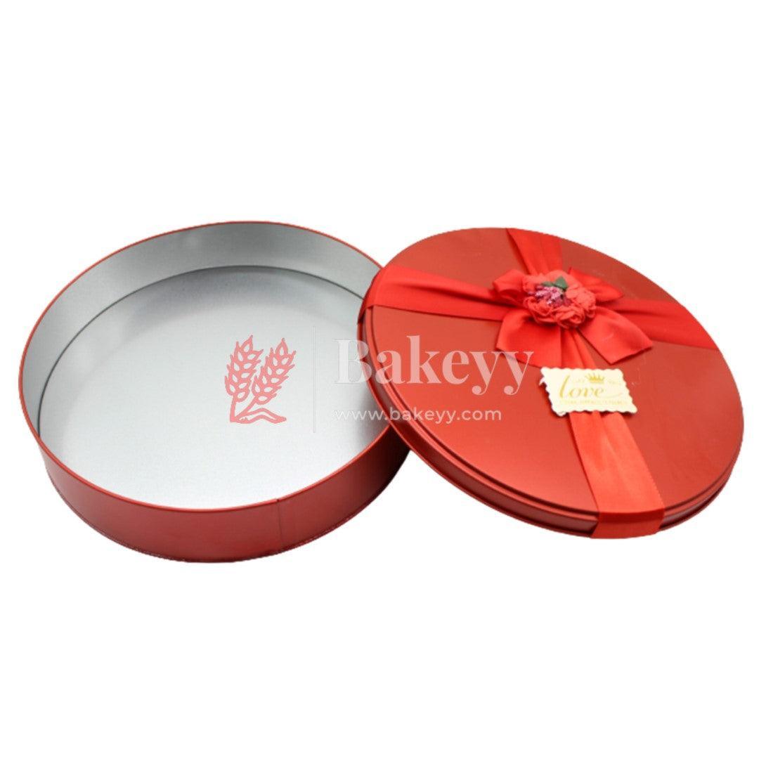 Red Round Empty Decorative Tin Box | Gift Box | Chocolate Box | Sweet Box | Jewellery Box | Luxury Box - Bakeyy.com - India - Red Round Empty Decorative Tin Box | Gift Box | Chocolate Box | Sweet Box | Jewellery Box | Luxury Box - Default Title