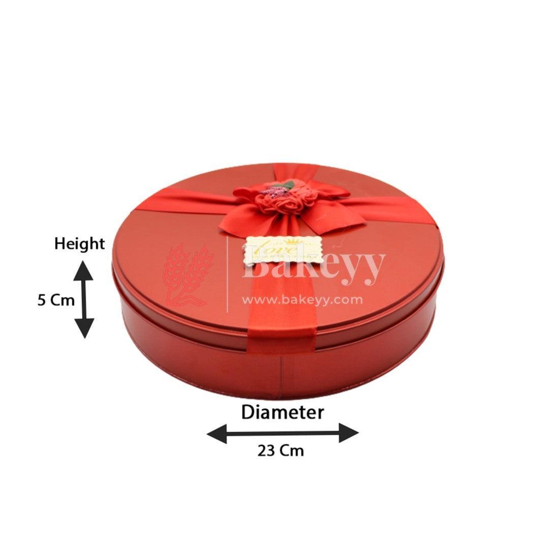 Red Round Empty Decorative Tin Box | Gift Box | Chocolate Box | Sweet Box | Jewellery Box | Luxury Box - Bakeyy.com - India - Red Round Empty Decorative Tin Box | Gift Box | Chocolate Box | Sweet Box | Jewellery Box | Luxury Box - Default Title