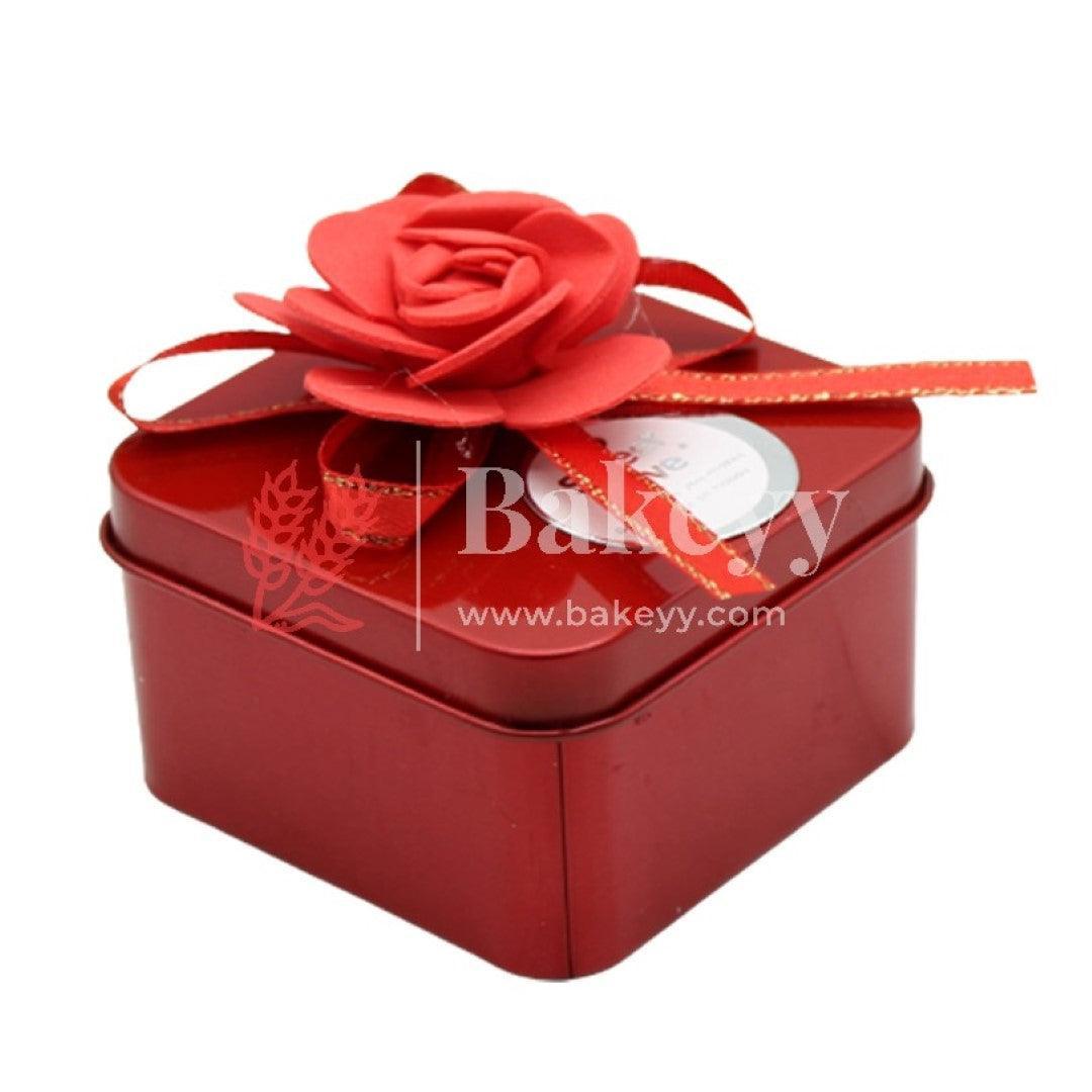 Red Square Empty Decorative Tin Box | Pack of 15 | Gift Box | Chocolate Box | Sweet Box | Jewellery Box | Luxury Box | (6.5x6.5x4)cm - Bakeyy.com - India - Red Square Empty Decorative Tin Box | Pack of 15 | Gift Box | Chocolate Box | Sweet Box | Jewellery Box | Luxury Box | (6.5x6.5x4)cm - Pack of 15