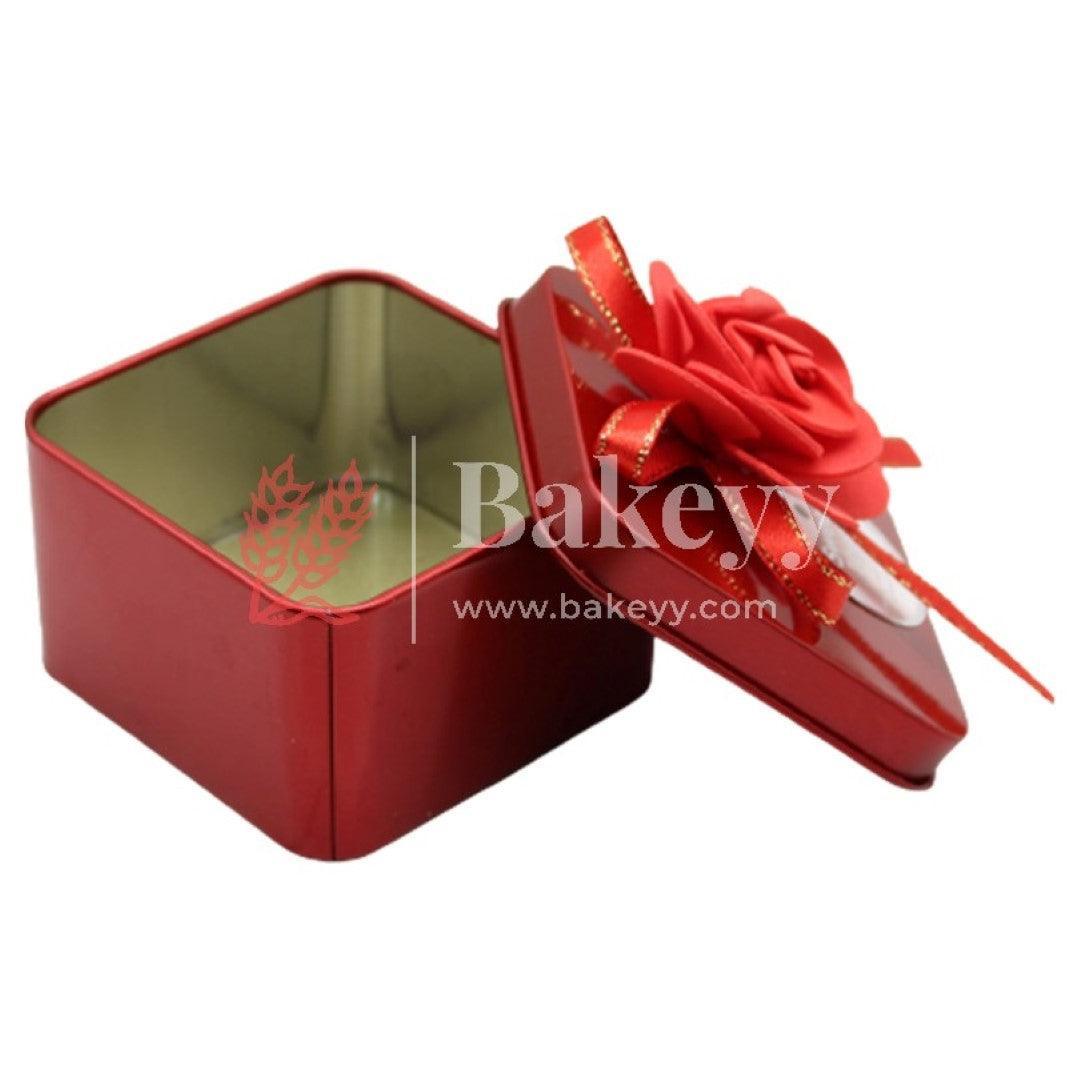 Red Square Empty Decorative Tin Box | Pack of 15 | Gift Box | Chocolate Box | Sweet Box | Jewellery Box | Luxury Box | (6.5x6.5x4)cm - Bakeyy.com - India - Red Square Empty Decorative Tin Box | Pack of 15 | Gift Box | Chocolate Box | Sweet Box | Jewellery Box | Luxury Box | (6.5x6.5x4)cm - Pack of 15