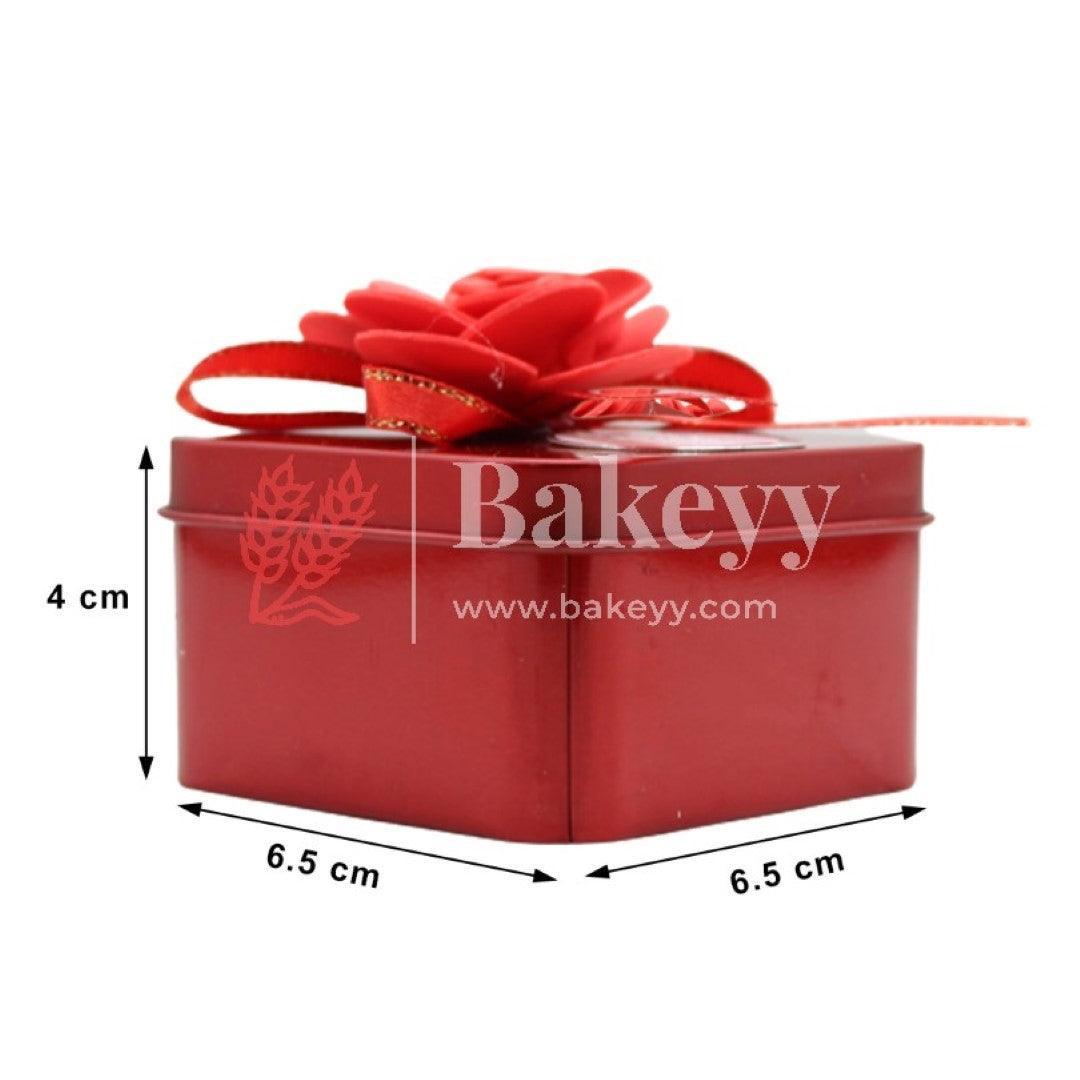 Red Square Empty Decorative Tin Box | Pack of 15 | Gift Box | Chocolate Box | Sweet Box | Jewellery Box | Luxury Box | (6.5x6.5x4)cm - Bakeyy.com - India - Red Square Empty Decorative Tin Box | Pack of 15 | Gift Box | Chocolate Box | Sweet Box | Jewellery Box | Luxury Box | (6.5x6.5x4)cm - Pack of 15
