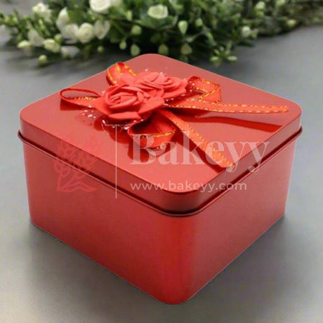 Red square Rectangle Empty Decorative Tin Box | Gift Box | Chocolate Box | Sweet Box | Jewellery Box | Luxury Box | Pack of 8 - Bakeyy.com - India - Red square Rectangle Empty Decorative Tin Box | Gift Box | Chocolate Box | Sweet Box | Jewellery Box | Luxury Box | Pack of 8 - Pack of 8