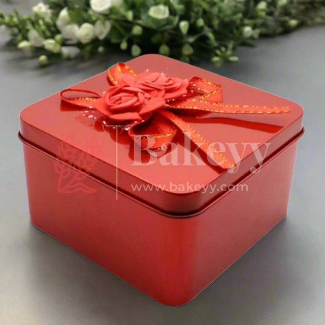 Red square Rectangle Empty Decorative Tin Box | Gift Box | Chocolate Box | Sweet Box | Jewellery Box | Luxury Box | Pack of 8 - Bakeyy.com - India - Red square Rectangle Empty Decorative Tin Box | Gift Box | Chocolate Box | Sweet Box | Jewellery Box | Luxury Box | Pack of 8 - Pack of 8