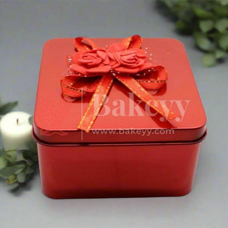Red square Rectangle Empty Decorative Tin Box | Gift Box | Chocolate Box | Sweet Box | Jewellery Box | Luxury Box | Pack of 8 - Bakeyy.com - India - Red square Rectangle Empty Decorative Tin Box | Gift Box | Chocolate Box | Sweet Box | Jewellery Box | Luxury Box | Pack of 8 - Pack of 8