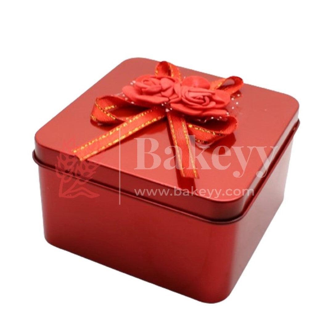Red square Rectangle Empty Decorative Tin Box | Gift Box | Chocolate Box | Sweet Box | Jewellery Box | Luxury Box | Pack of 8 - Bakeyy.com - India - Red square Rectangle Empty Decorative Tin Box | Gift Box | Chocolate Box | Sweet Box | Jewellery Box | Luxury Box | Pack of 8 - Pack of 8