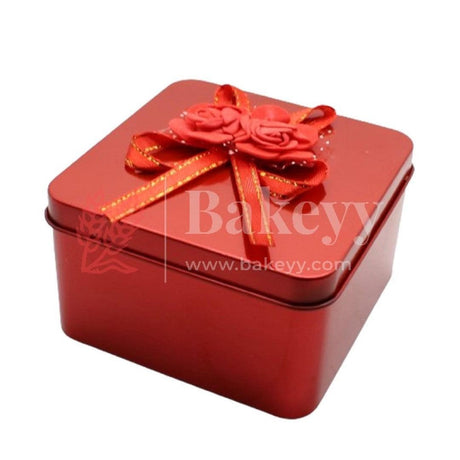 Red square Rectangle Empty Decorative Tin Box | Gift Box | Chocolate Box | Sweet Box | Jewellery Box | Luxury Box | Pack of 8 - Bakeyy.com - India - Red square Rectangle Empty Decorative Tin Box | Gift Box | Chocolate Box | Sweet Box | Jewellery Box | Luxury Box | Pack of 8 - Pack of 8