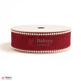 11651 | 9mtr  Red Net Ribbon with Double Pearl Edging – Decorative Roll for Bouquets, Gift Wrapping & Crafts