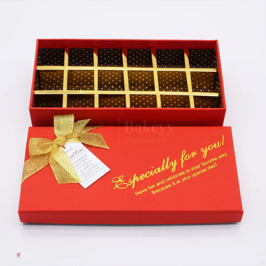 18 Cavity Hard Chocolate Box | Red Glitter