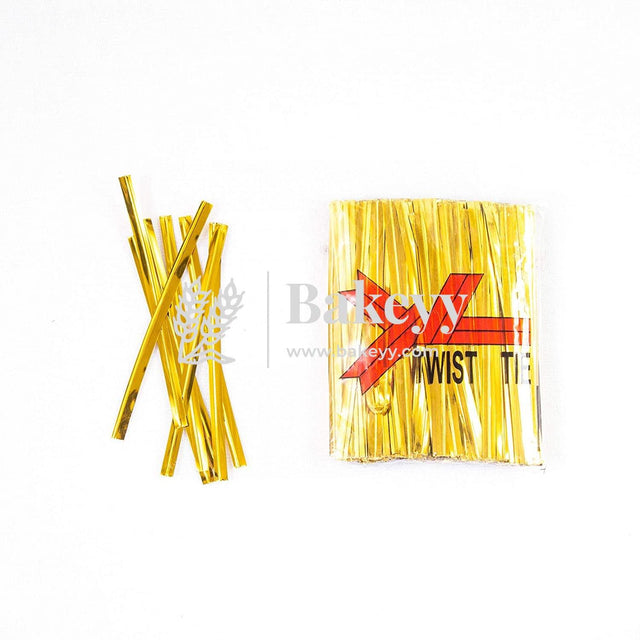 Ribbon Twist Ties | Gold Colour | Twister For Chocolate Packaging - Bakeyy.com - India - Ribbon Twist Ties | Gold Colour | Twister For Chocolate Packaging - Default Title