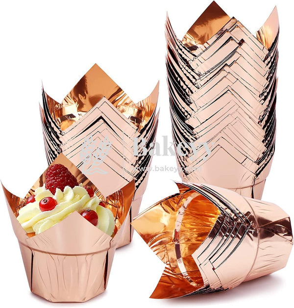Rose Gold Tulip Cup | Pack of 50 | Muffin Cup | Cupcake Liners - Bakeyy.com