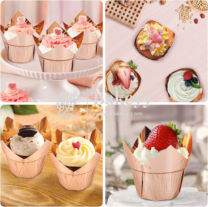 Rose Gold Tulip Cup | Pack of 50 | Muffin Cup | Cupcake Liners - Bakeyy.com