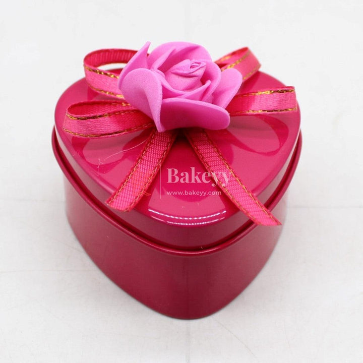 Rose Pink Heart Empty Decorative Tin Box | Gift Box | Chocolate Box | Sweet Box | Jewellery Box | Luxury Box | Pack of 18 - Bakeyy.com