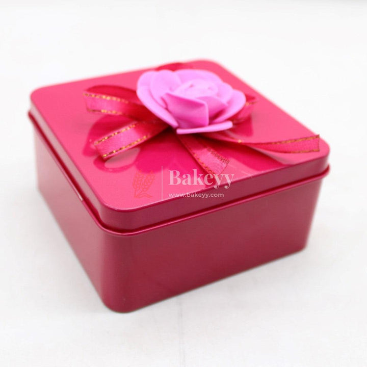 Rose Pink Square Empty Decorative Tin Box | Gift Box | Chocolate Box | Sweet Box | Jeweler Box | Luxury Box | Pack of 18 - Bakeyy.com