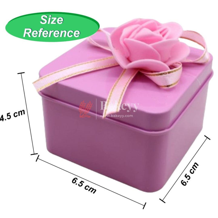 Rose Pink Square Empty Decorative Tin Box | Gift Box | Chocolate Box | Sweet Box | Jeweler Box | Luxury Box | Pack of 18 - Bakeyy.com