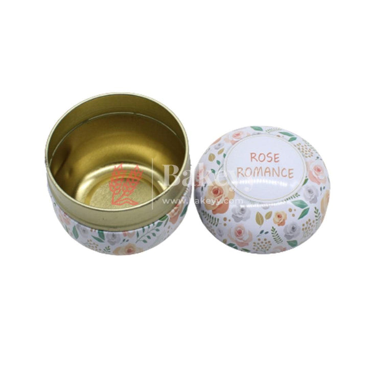 Rose Romance Empty Tin Matka Round Shaped Decorative Boxes | Candle Tin Box - Bakeyy.com