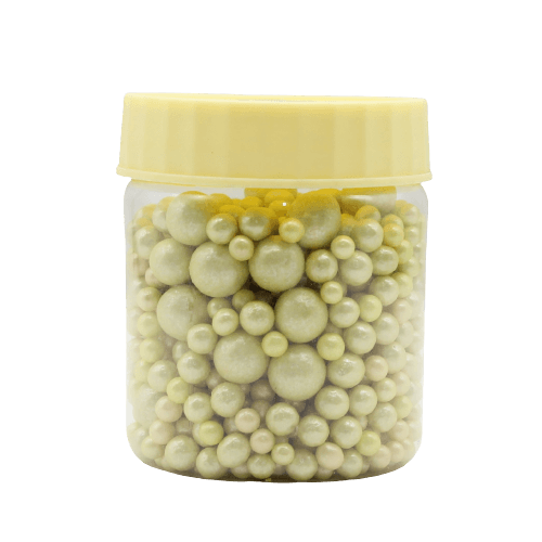 Round Balls Lime Yellow Colour Sprinklers | Size 3 | 100g | Sugar Balls | Drages - Bakeyy.com