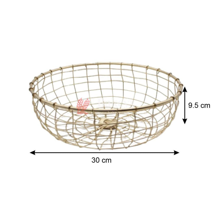 Round Decorative Gold Metal Hamper Basket For Gifting | Large - Bakeyy.com
