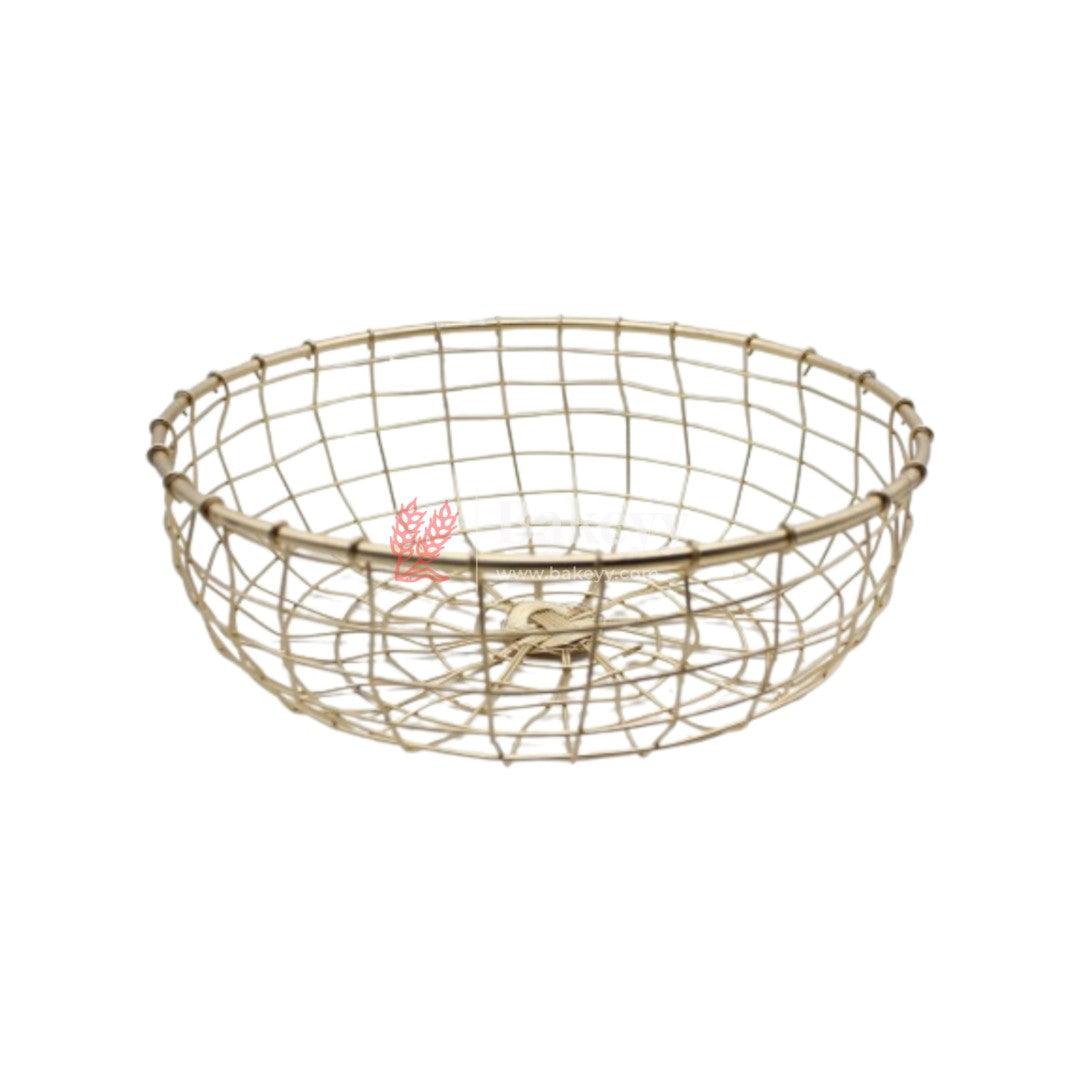 Round Decorative Gold Metal Hamper Basket For Gifting | Small - Bakeyy.com - India - Round Decorative Gold Metal Hamper Basket For Gifting | Small - Default Title