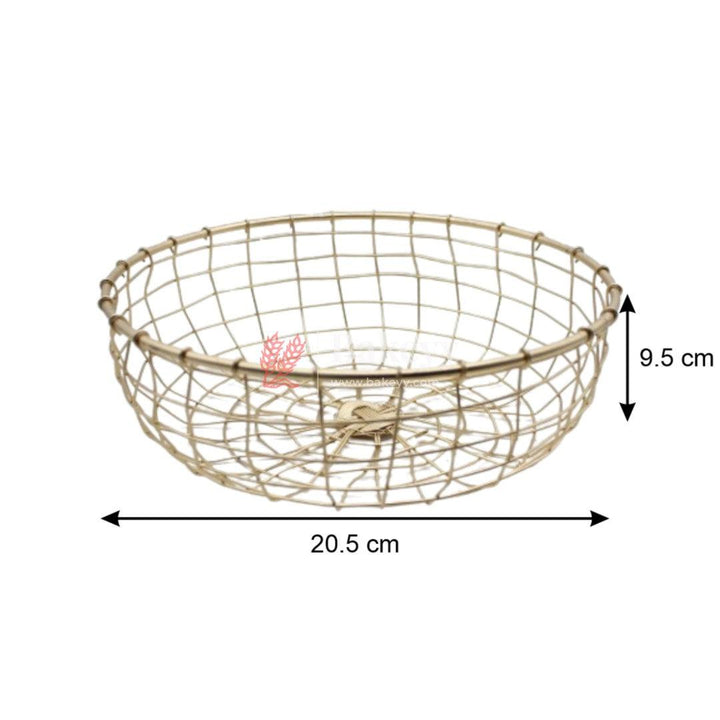 Round Decorative Gold Metal Hamper Basket For Gifting | Small - Bakeyy.com