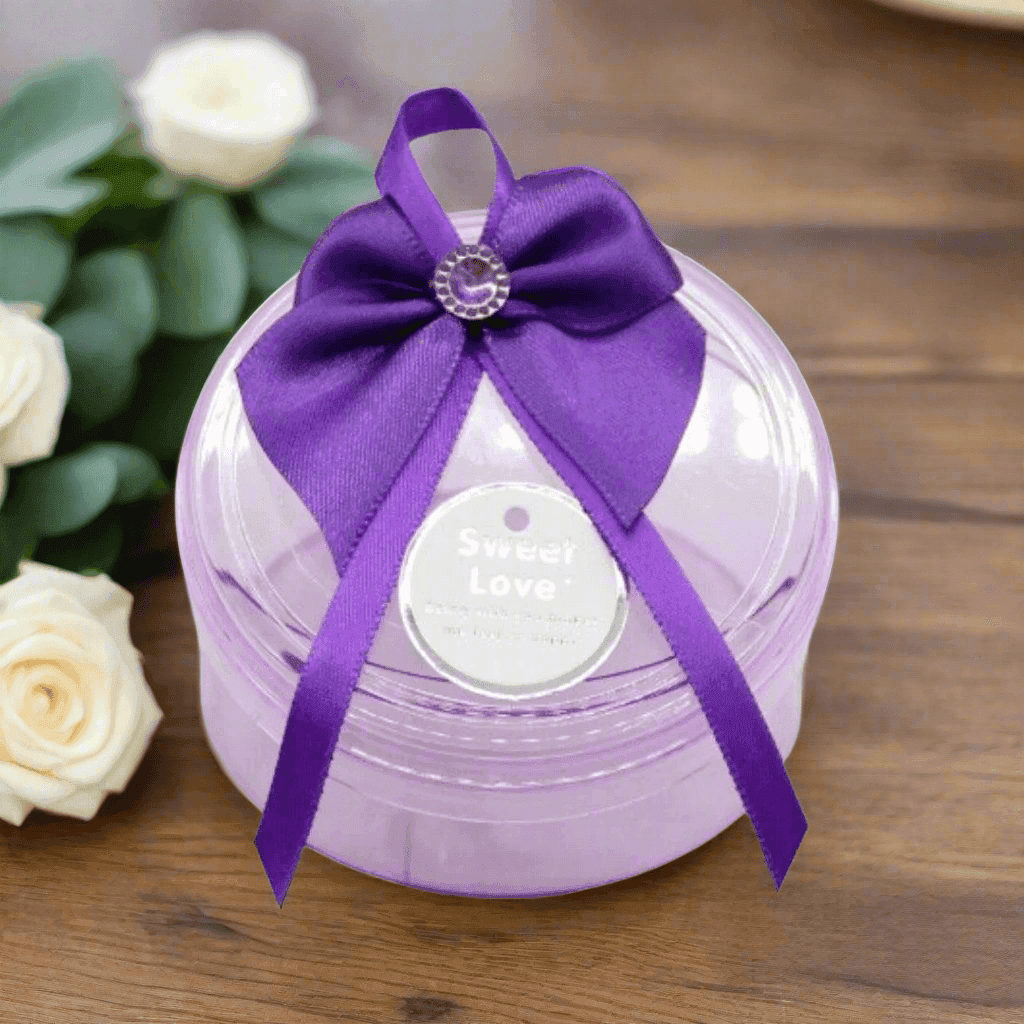 Round Purple Empty Decorative Acrylic Box | Gift Box | Chocolate Box | Sweet Box | Jewellery Box | Plastic Box | Pack of 12 - Bakeyy.com - India - Round Purple Empty Decorative Acrylic Box | Gift Box | Chocolate Box | Sweet Box | Jewellery Box | Plastic Box | Pack of 12 - Default Title