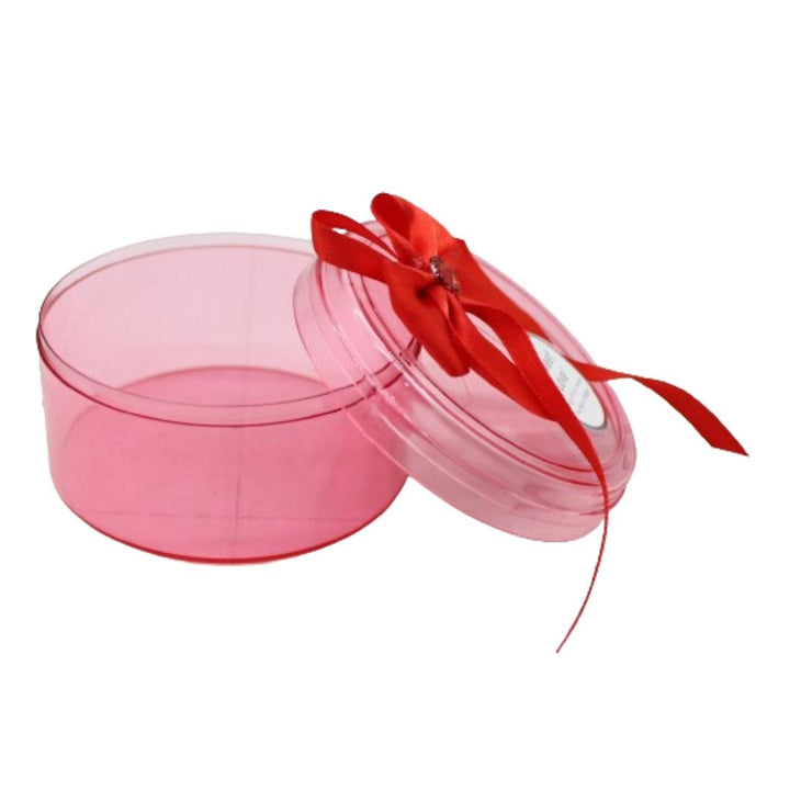 Round Red Empty Decorative Acrylic Box | Gift Box | Chocolate Box | Sweet Box | Jewellery Box | Plastic Box | Pack of 10 - Bakeyy.com