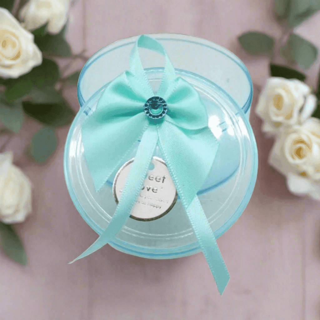 Round Turquoise Empty Decorative Acrylic Box | Gift Box | Chocolate Box | Sweet Box | Jewellery Box | Plastic Box | Pack of 12 - Bakeyy.com - India - Round Turquoise Empty Decorative Acrylic Box | Gift Box | Chocolate Box | Sweet Box | Jewellery Box | Plastic Box | Pack of 12 - Default Title
