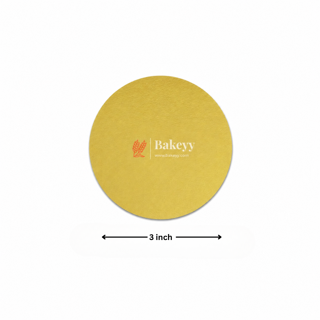 Yellow round mat with 'Bakeyy' logo and measurement label on a white background