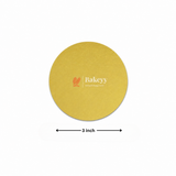 Yellow round mat with 'Bakeyy' logo and measurement label on a white background