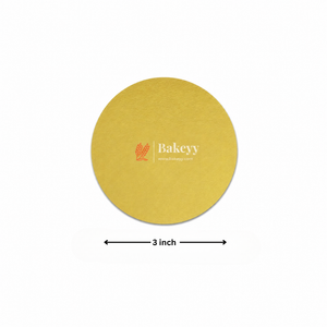 Yellow round mat with 'Bakeyy' logo and measurement label on a white background