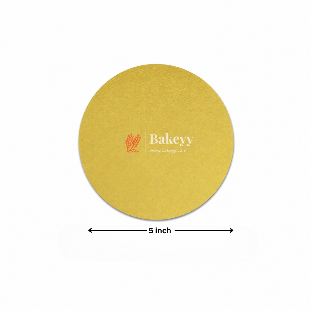 Yellow round mat with 'Bakeyy' branding and a measurement label indicating 5-inch diameter.