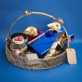 Decorative Gold Metal Hamper Basket For Gifting Round with Handle