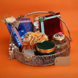 Decorative Gold Metal Hamper Basket For Gifting Round with Handle