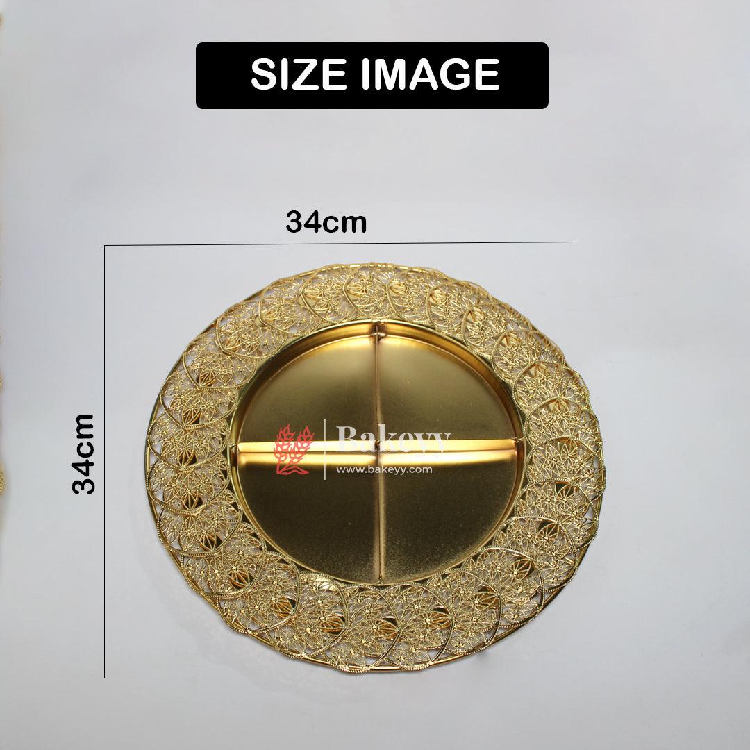 12 inch | Elegant Gold-Plated Round Serving Tray with Partition | Gold-Plated Round Metal Dry Fruit Tray