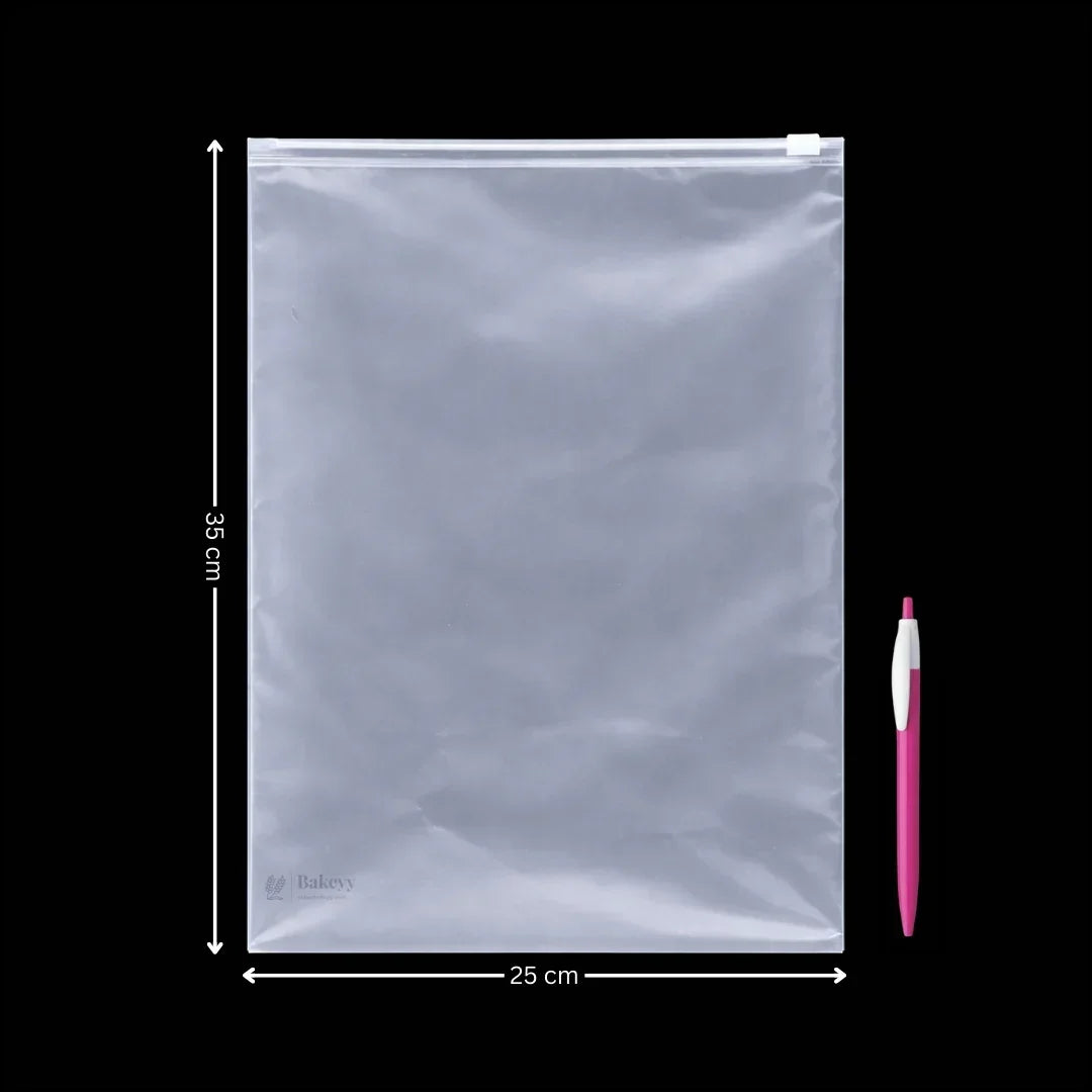 Frosted Zip Pouch with Slider Seal | Transparent Zipper Pouch | Multiple Sizes Availale | Pack of 50 - Bakeyy.com - India - Frosted Zip Pouch with Slider Seal | Transparent Zipper Pouch | Multiple Sizes Availale | Pack of 50 - 25x35 cm 500.00