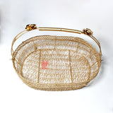 14 Inch Decorative Gold Metal Hamper Basket For Gifting Oval with Handle