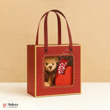 2 in 1 Premium Sparkle Red Window Gift Bag Come Box | 25x25x10cm | Pack Of 10