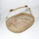 14 Inch Decorative Gold Metal Hamper Basket For Gifting Oval with Handle