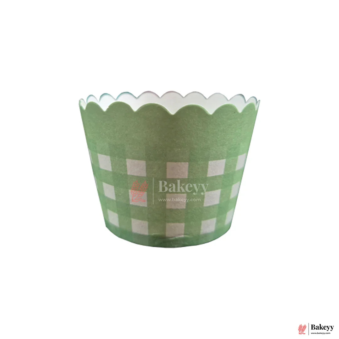 5cm | Green & White Striped Scallop-Edge Baking Cups – Premium Paper Muffin Cup Liners |Pack Of 50