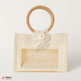 8x6x4 Inch Premium 2 Jar Jute Gift Bag with Transparent Window & Floral Accent – Pack Of 1