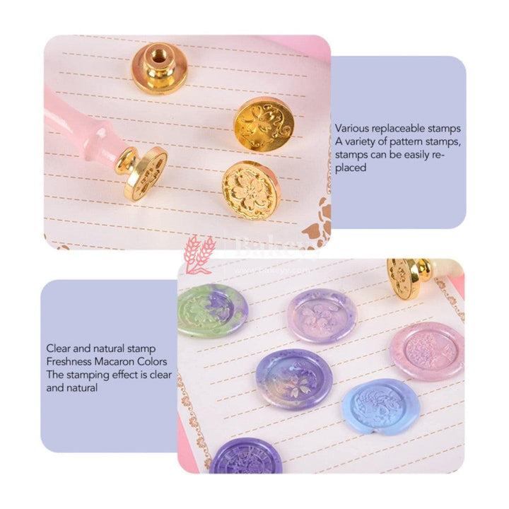 Sealing Wax Set, Wax Stamp Set with Detachable Handle Retro Iris Pattern for Parcel Envelope (Pink) - Bakeyy.com