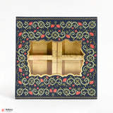 8x8x1.5 Inch | Rigid Dry Fruit Box | Elegant 4-Compartment Festive Hamper Box with Window Lid | Elegant Floral Design | Pack Of 1