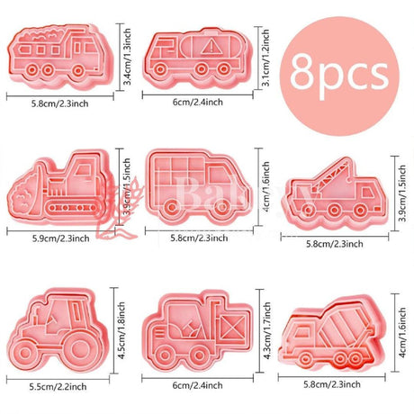 Set of 8 cookie cutters, biscuit cutters, children, 3D fondant biscuit cutters, cookie cutters, hand press cookies cutter, reusable cookie cutter for children (transport) - Bakeyy.com - India - Set of 8 cookie cutters, biscuit cutters, children, 3D fondant biscuit cutters, cookie cutters, hand press cookies cutter, reusable cookie cutter for children (transport) - Default Title