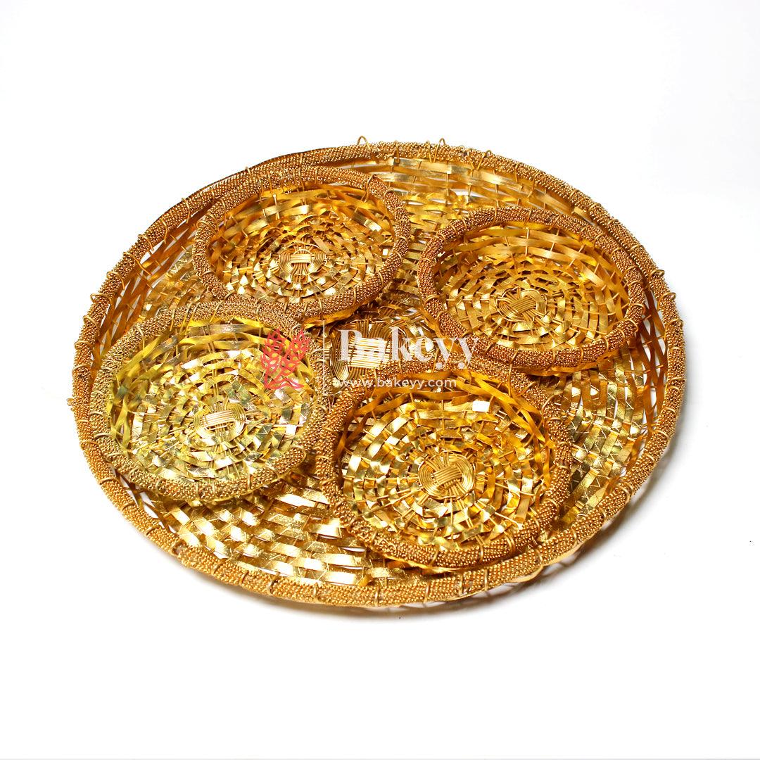 Luxurious Gold-Plated Round Metal Dry Fruit Tray with 4 Decorative Bowls