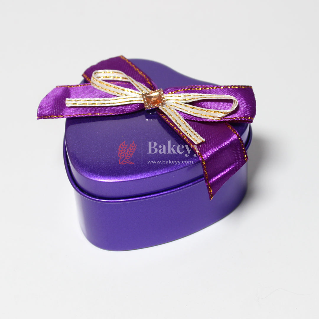 Small | Purple Heart Empty Decorative Tin Box | Gift Box | Chocolate Box | Sweet Box | Jewellery Box | Luxury Box | Pack of 12