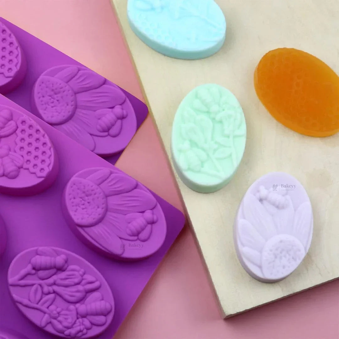 6 Cavity Bee & Honeycomb Oval Silicone Mould | Pack of 1