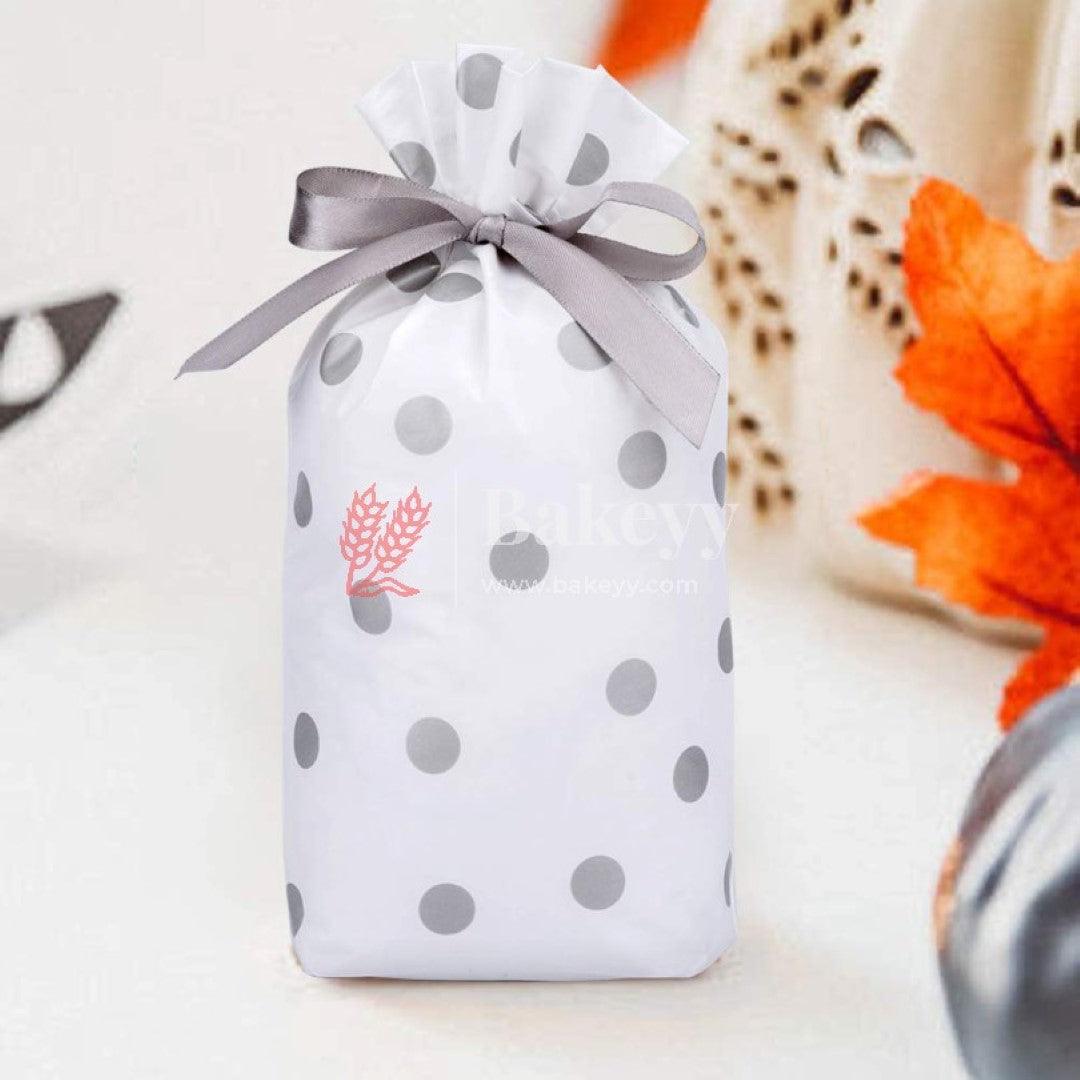 Silver Dots Plastic Stand Up Treat Favor Bags Gift Wrapper Bags for Candy Cookie Chocolate | Pack of 50 | - Bakeyy.com - India - Silver Dots Plastic Stand Up Treat Favor Bags Gift Wrapper Bags for Candy Cookie Chocolate | Pack of 50 | - Medium