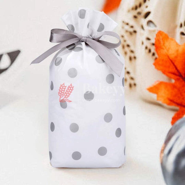 Silver Big Dots Plastic Stand Up Treat Favor Bags Gift Wrapper Bags for Candy Cookie Chocolate | Pack of 25 - Bakeyy.com