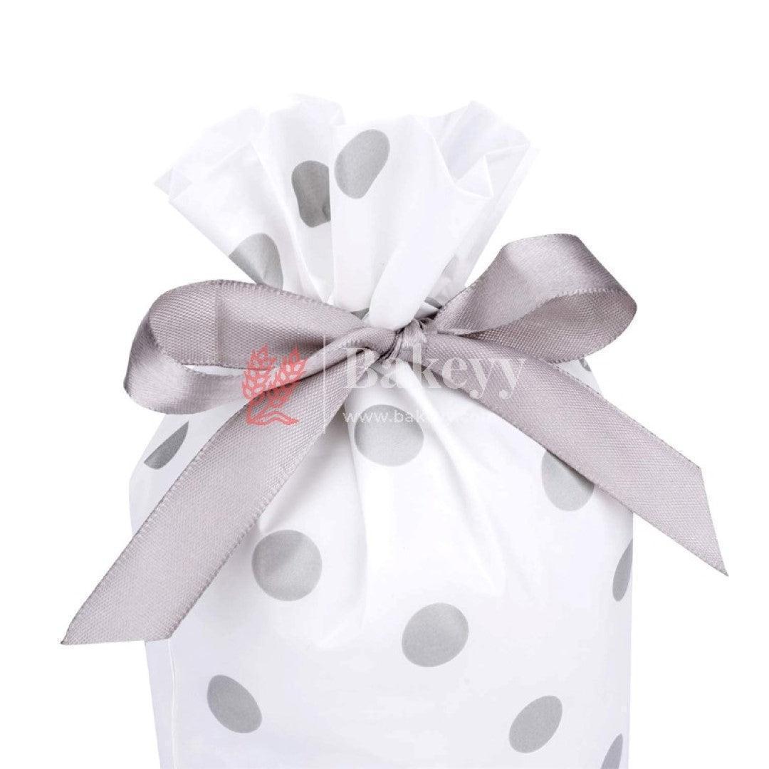 silver-big-dots-plastic-stand-up-treat-favor-bags-gift-wrapper-bags-for-candy-cookie-chocolate-or-pack-of-25-bakeyy-com-2 - Bakeyy.com