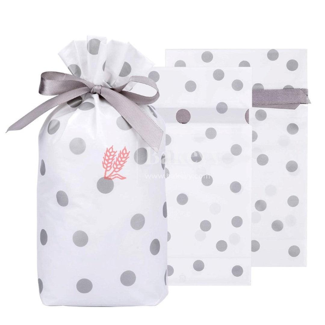 Silver Dots Plastic Stand Up Treat Favor Bags Gift Wrapper Bags for Candy Cookie Chocolate | Pack of 50 | - Bakeyy.com - India - Silver Dots Plastic Stand Up Treat Favor Bags Gift Wrapper Bags for Candy Cookie Chocolate | Pack of 50 | - Medium