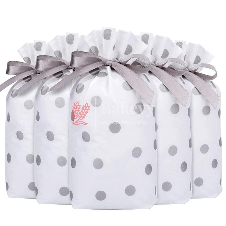 Silver Big Dots Plastic Stand Up Treat Favor Bags Gift Wrapper Bags for Candy Cookie Chocolate | Pack of 25 - Bakeyy.com